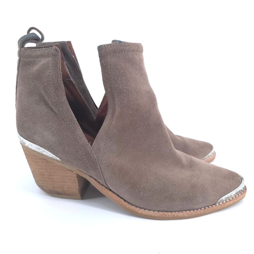 Jeffrey Campbell Cromwell Taupe Western Boho Metal Tip Stacked Block Bootie 8.5 - Picture 2 of 13
